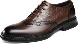 Men's Cowhide Leather Perforated Lace - up Oxfords Brogue Wingtip Shoes for Men Brown, Black