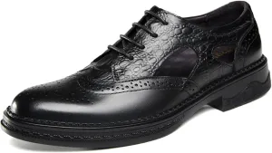 Men's Cowhide Leather Perforated Lace - up Oxfords Brogue Wingtip Shoes for Men