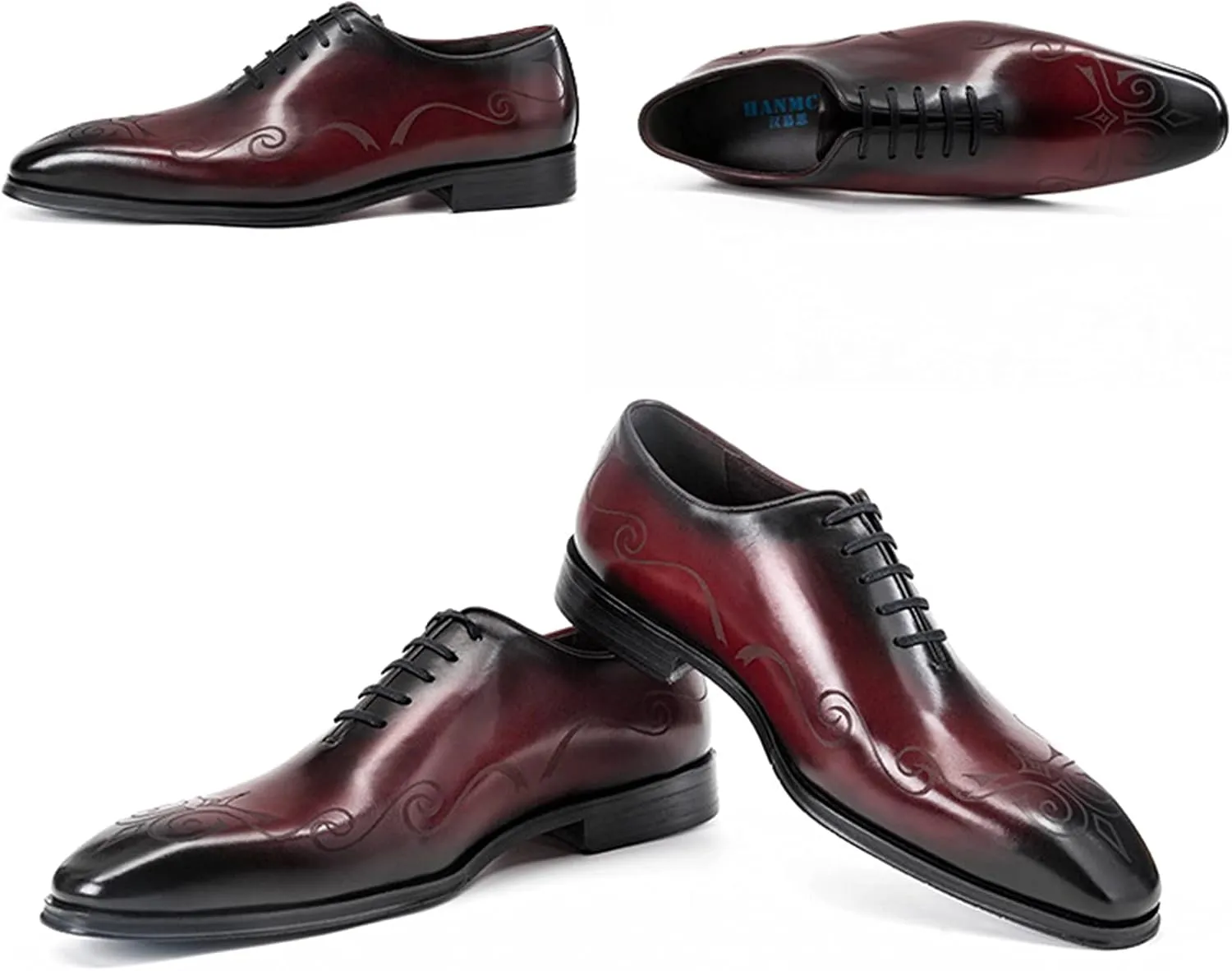 Men's Cowhide Wedding Formal Lace Up Leather Shoes Dress Oxfords Business Wingtip Shoe for Prom Party Red- US7/UK6/EU39