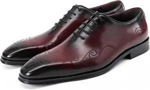 Men's Cowhide Wedding Formal Lace Up Leather Shoes Dress Oxfords Business Wingtip Shoe for Prom Party Red- US7/UK6/EU39