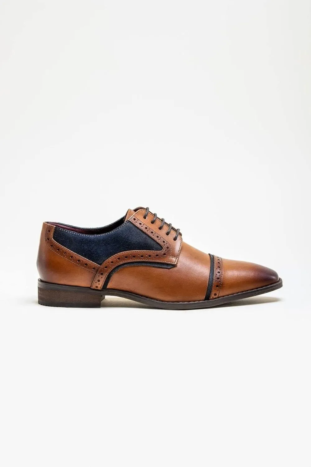 Mens Derby Genuine Leather Dress Shoes Brogue Tan Navy Blue Lace Up Formal Footwear