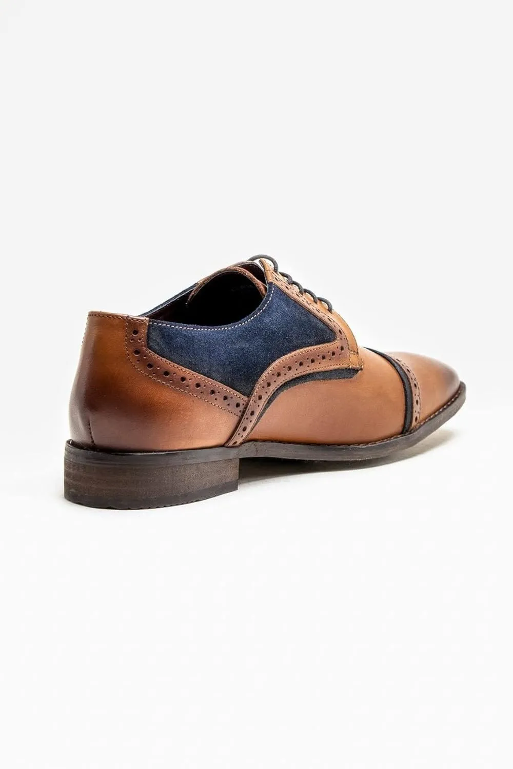 Mens Derby Genuine Leather Dress Shoes Brogue Tan Navy Blue Lace Up Formal Footwear
