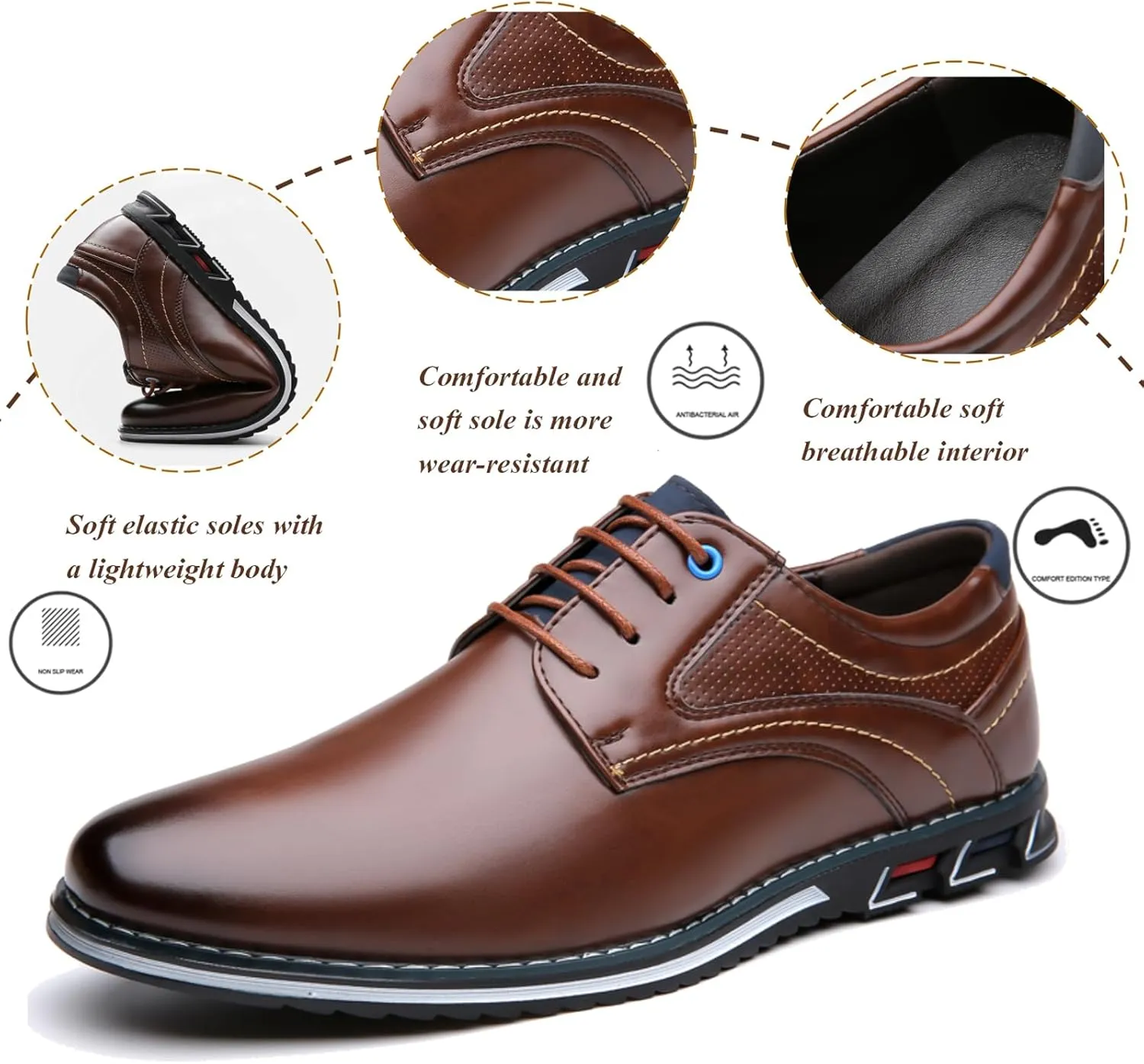 Men's Dress Oxfords Shoes Business Formal Shoes Casual Loafers Shoes Comfortable Lightweight Derby Sneakers Black