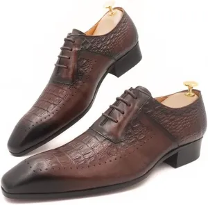 Mens Dress Shoes Mens Leather Shoes Formal Dress Shoes lace up Wingtip Wedding Office Coffee Black Crocodile Print Oxford Shoes Men(13)