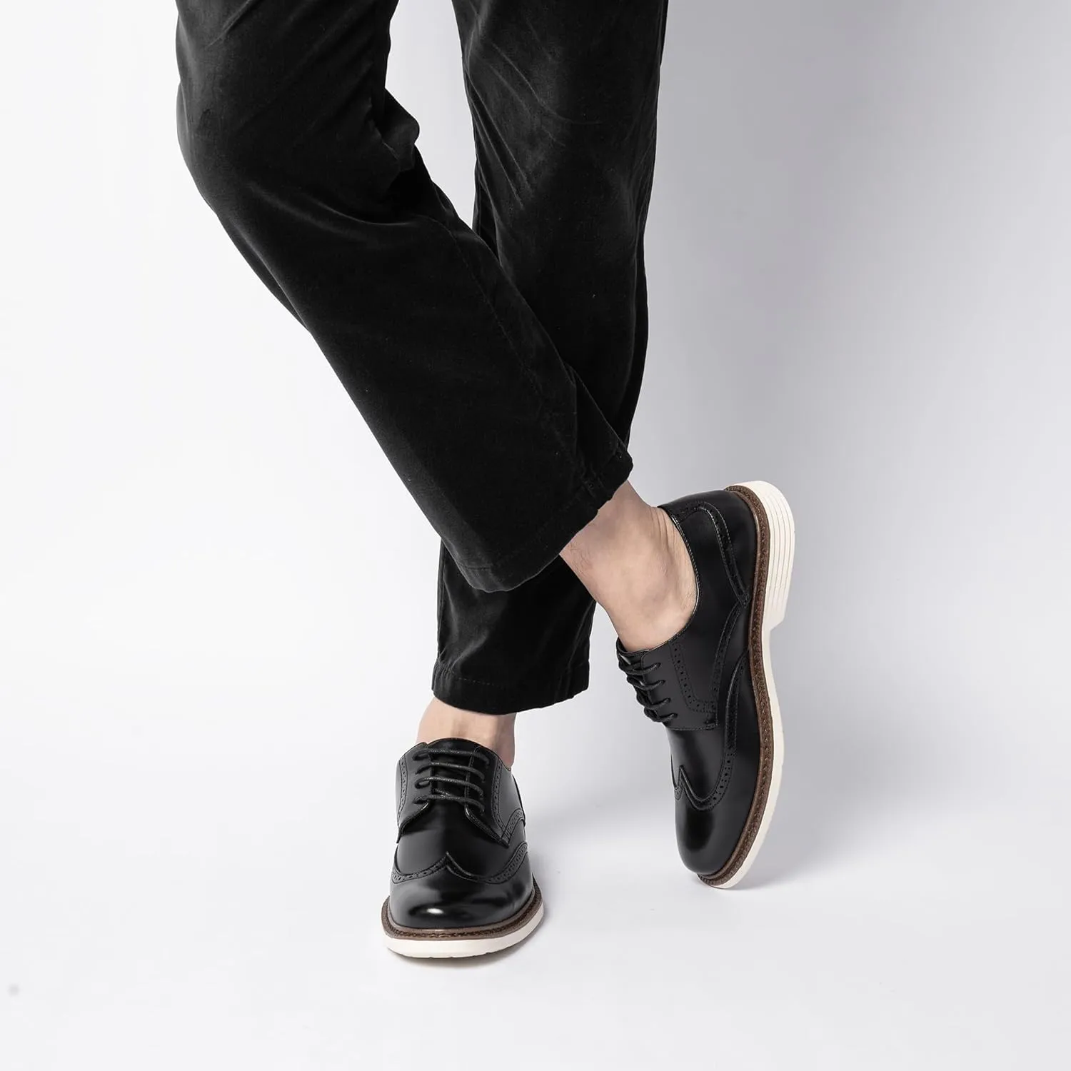 Mens Dress Sneakers Casual Business Derby Oxford Shoes, Classic Round Toe, Wingtip Brogue Design, EVA Outsole, Lightweight and Stylish