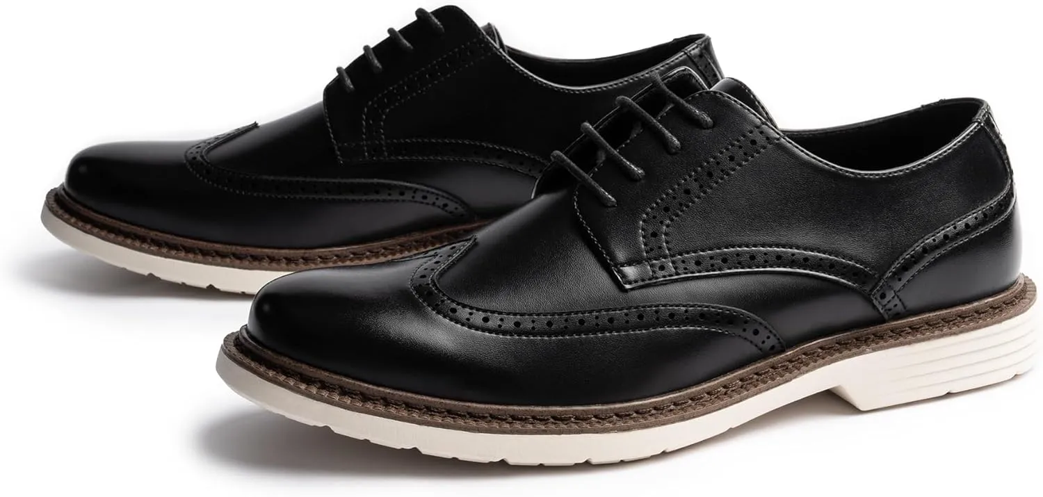 Mens Dress Sneakers Casual Business Derby Oxford Shoes, Classic Round Toe, Wingtip Brogue Design, EVA Outsole, Lightweight and Stylish