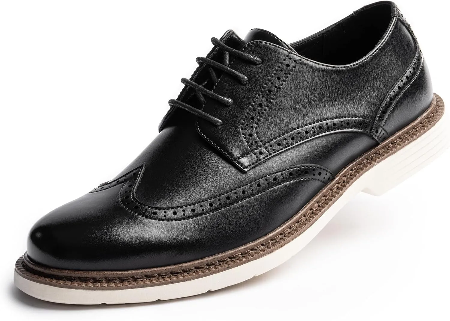 Mens Dress Sneakers Casual Business Derby Oxford Shoes, Classic Round Toe, Wingtip Brogue Design, EVA Outsole, Lightweight and Stylish