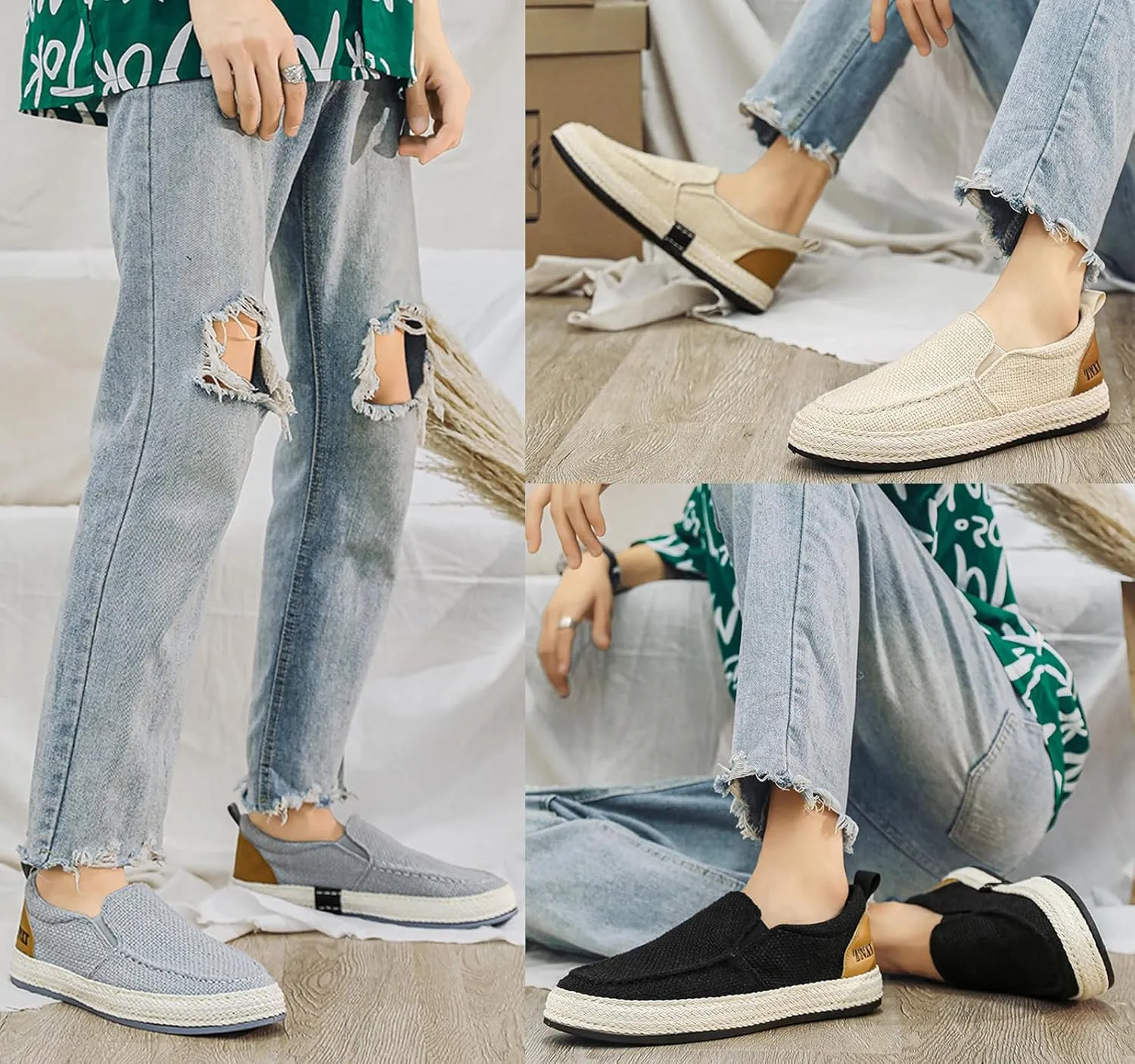 Men's Espadrille Woven Canvas Slip-on Fisherman Shoes Deck Shoes Fashion Linen Breathable Non-Slip Vintage Casual Loafer Walking Boat Shoes