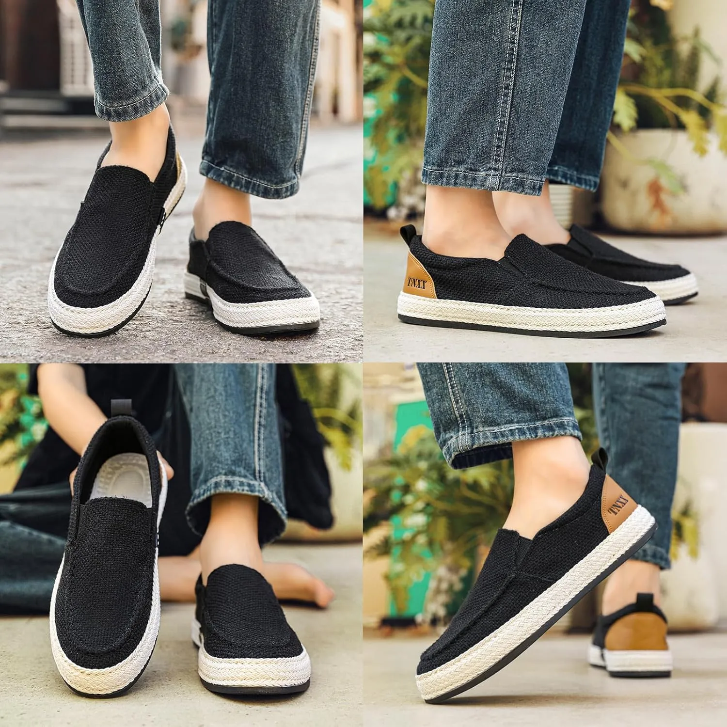 Men's Espadrille Woven Canvas Slip-on Fisherman Shoes Deck Shoes Fashion Linen Breathable Non-Slip Vintage Casual Loafer Walking Boat Shoes
