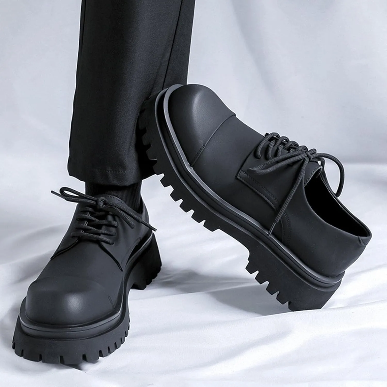 Men's Fashion Retro Round Toe Thick Bottom Casual Oxford Shoes Comfortable Non-Slip Soft Sole Work Office Business Formal Shoes