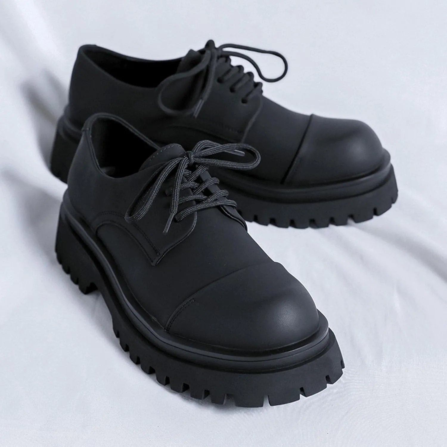 Men's Fashion Retro Round Toe Thick Bottom Casual Oxford Shoes Comfortable Non-Slip Soft Sole Work Office Business Formal Shoes
