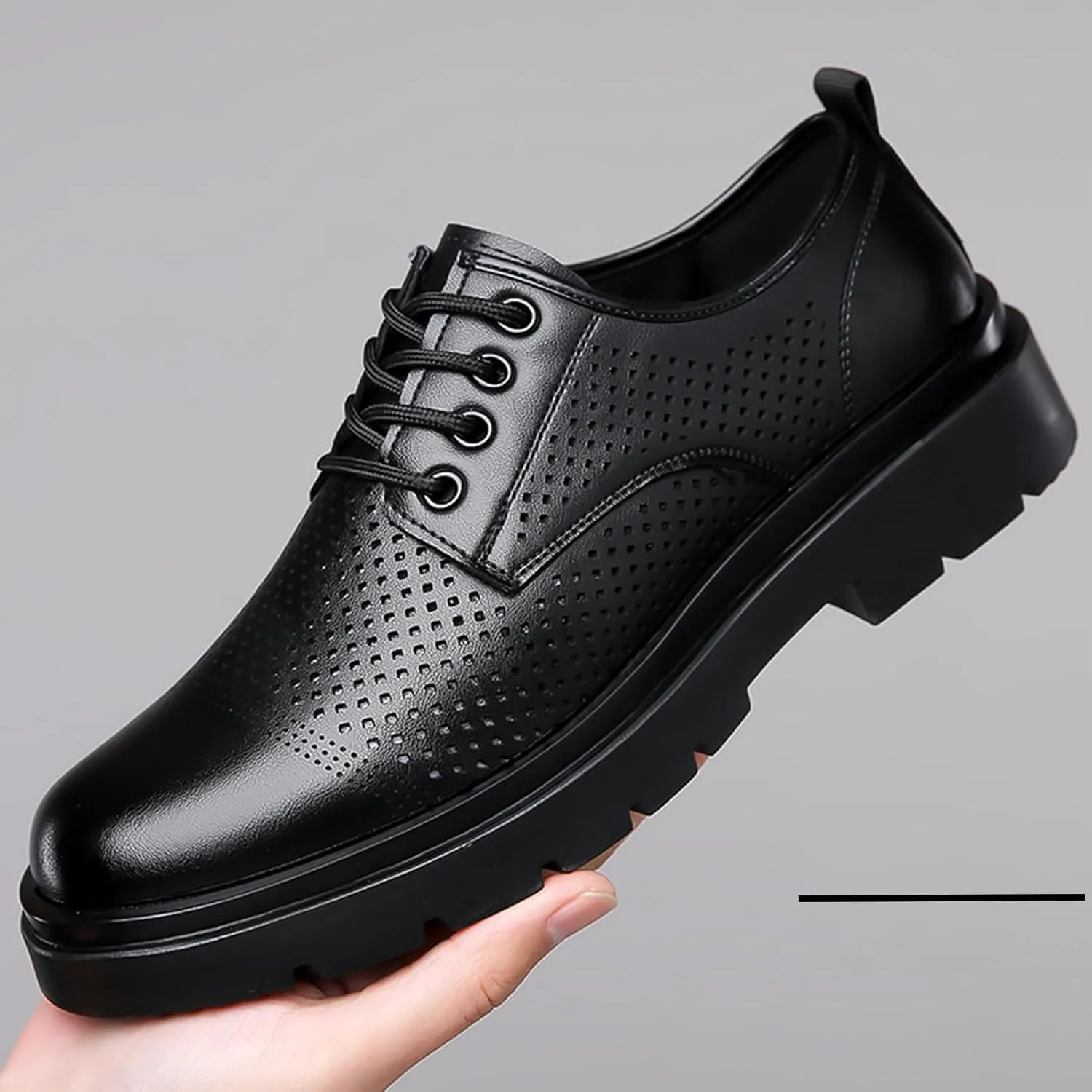 Men's Genuine Leather Chunky Low Heel Oxfords Classic Lace Up Business Formal Tuxedo Derby Shoes Fashion Casual Slip-On Round Anti-Slip Wedding Derby Oxfords