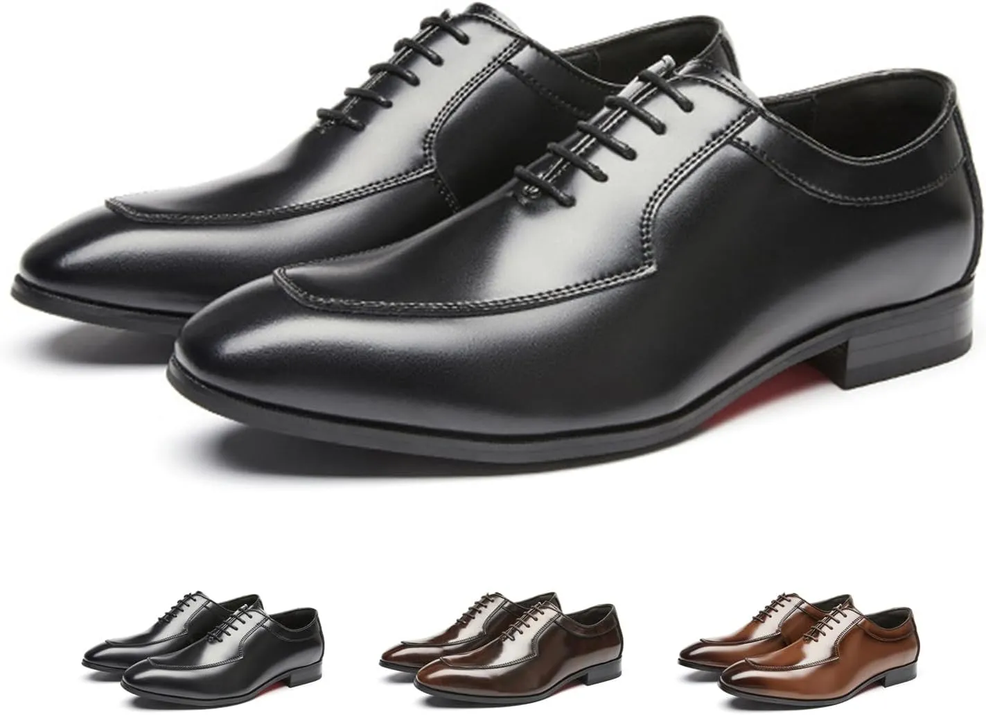 Men's Genuine Leather Lace Up Dress Oxfords Shoes Fashion Classic Hand Stitched Cap Toe Low Top Formal Shoes Casual Business Office Wedding Derby Shoes