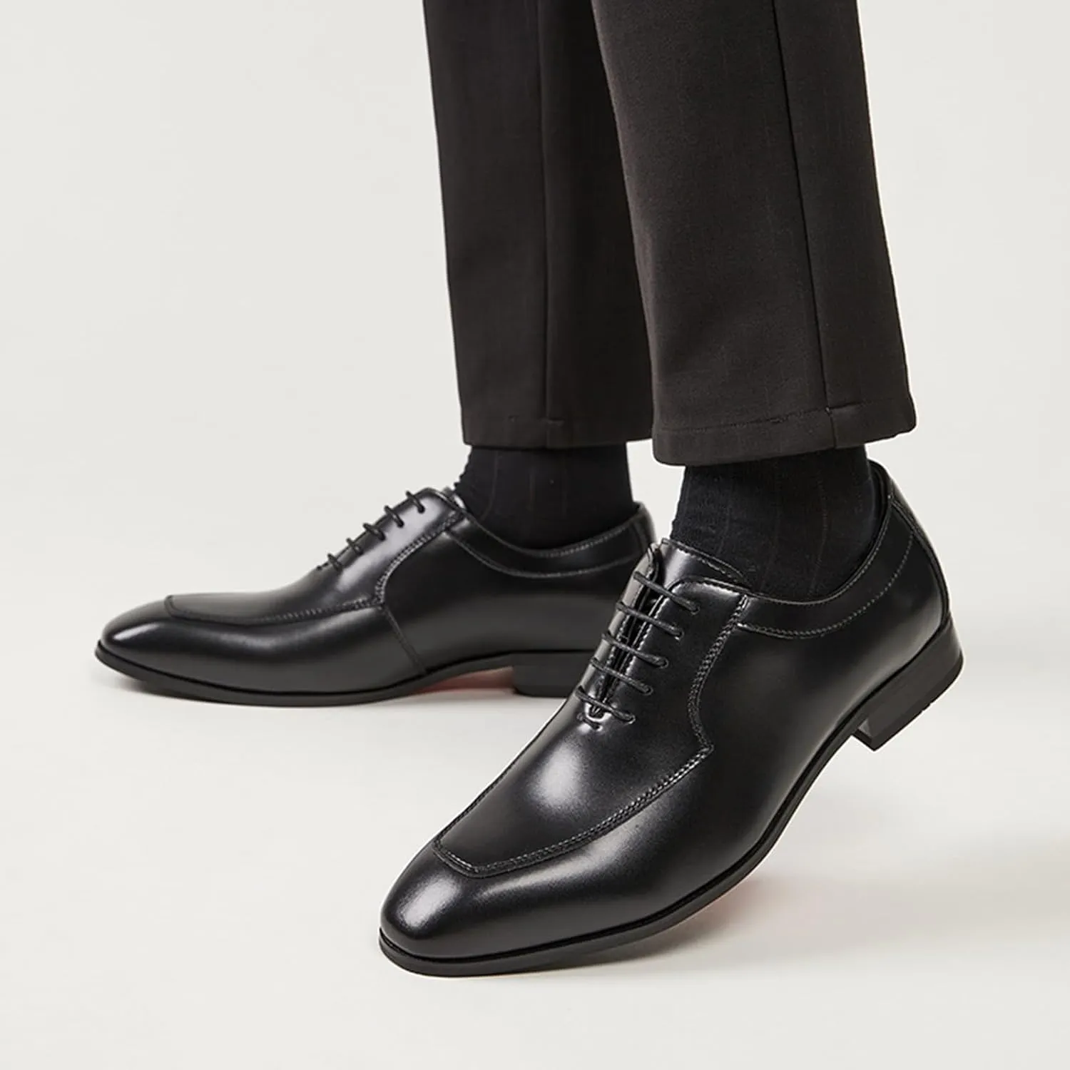 Men's Genuine Leather Lace Up Dress Oxfords Shoes Fashion Classic Hand Stitched Cap Toe Low Top Formal Shoes Casual Business Office Wedding Derby Shoes