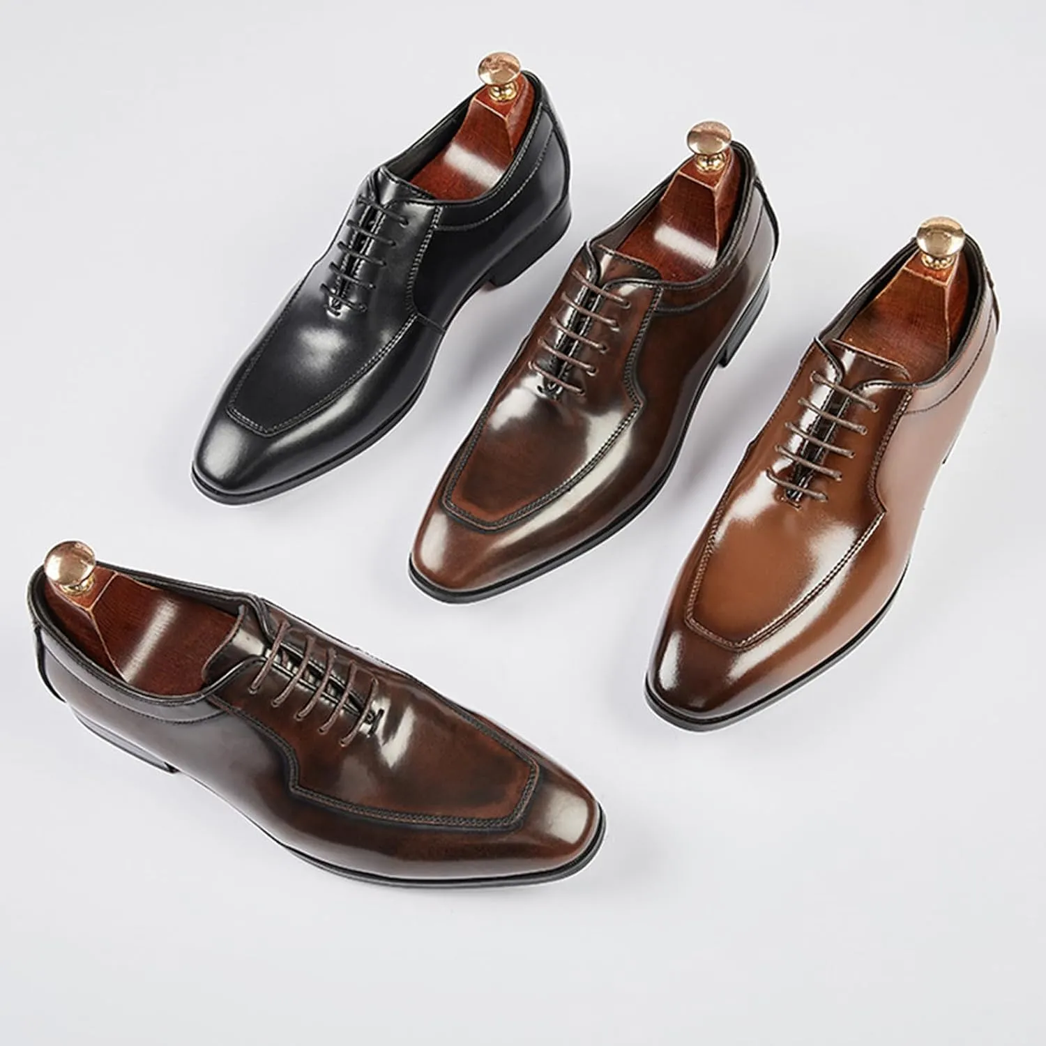 Men's Genuine Leather Lace Up Dress Oxfords Shoes Fashion Classic Hand Stitched Cap Toe Low Top Formal Shoes Casual Business Office Wedding Derby Shoes