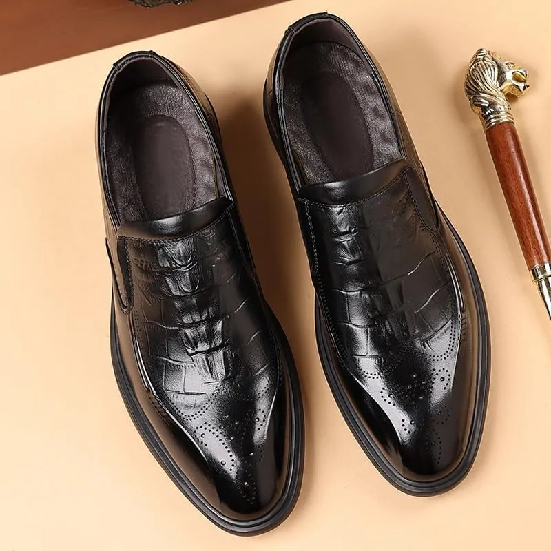 Men's Genuine Leather Platform Slip-On Oxfords Business Casual Derby Shoe