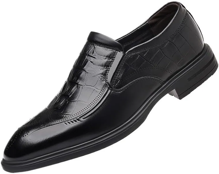 Men's Genuine Leather Platform Slip-On Oxfords Business Casual Derby Shoe
