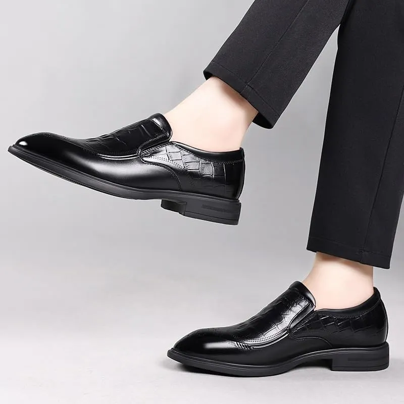 Men's Genuine Leather Platform Slip-On Oxfords Business Casual Derby Shoe