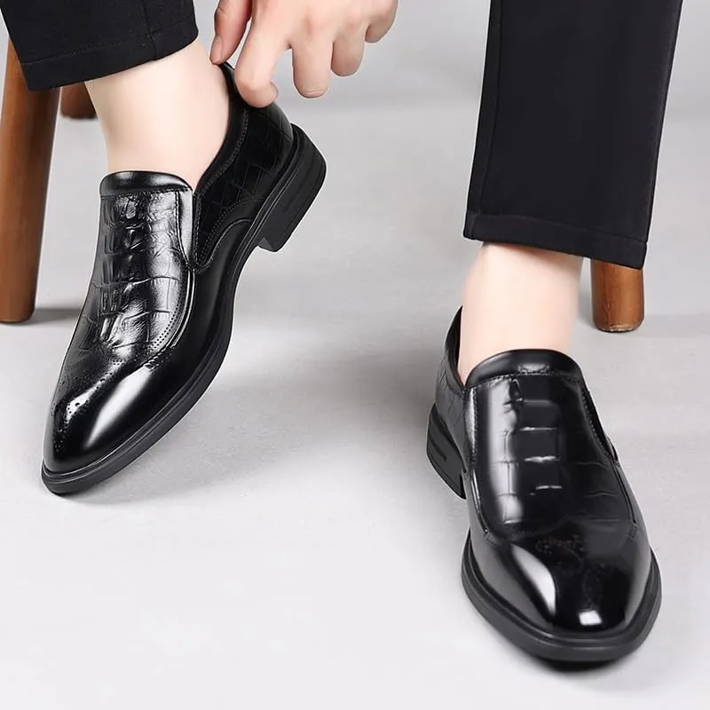 Men's Genuine Leather Platform Slip-On Oxfords Business Casual Derby Shoe