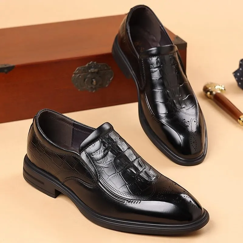 Men's Genuine Leather Platform Slip-On Oxfords Business Casual Derby Shoe