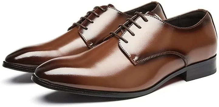 Men's Glossy Brushed Color Design -Foot Leather Lining Oxford Shoes Business Derby Shoes Suitable for Wedding Office Banquet