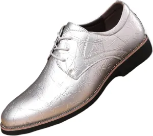 Men's High Gloss Low Chunky Heel Oxford Shoes Classic Lace Up Glitter Faux Patent Leather Tuxedo Derby Dress Shoes for Wedding Prom Business