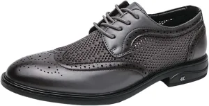 Mens Hollowed Leather Lace Up Brogue Dress Oxford Shoes Summer Casual Lightweight Wingtip Derby Shoes for Formal Business Dress Wedding