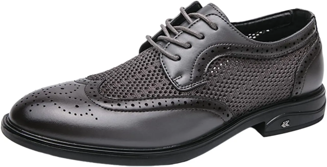 Mens Hollowed Leather Lace Up Brogue Dress Oxford Shoes Summer Casual Lightweight Wingtip Derby Shoes for Formal Business Dress Wedding
