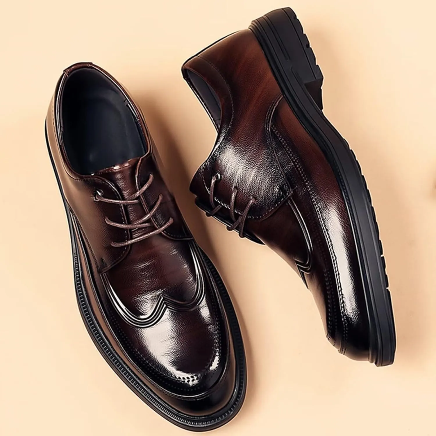 Men's Lace Up Dress Shoes Wedding Office Leather Oxford Business Formal Derby Shoes,Black/Brown