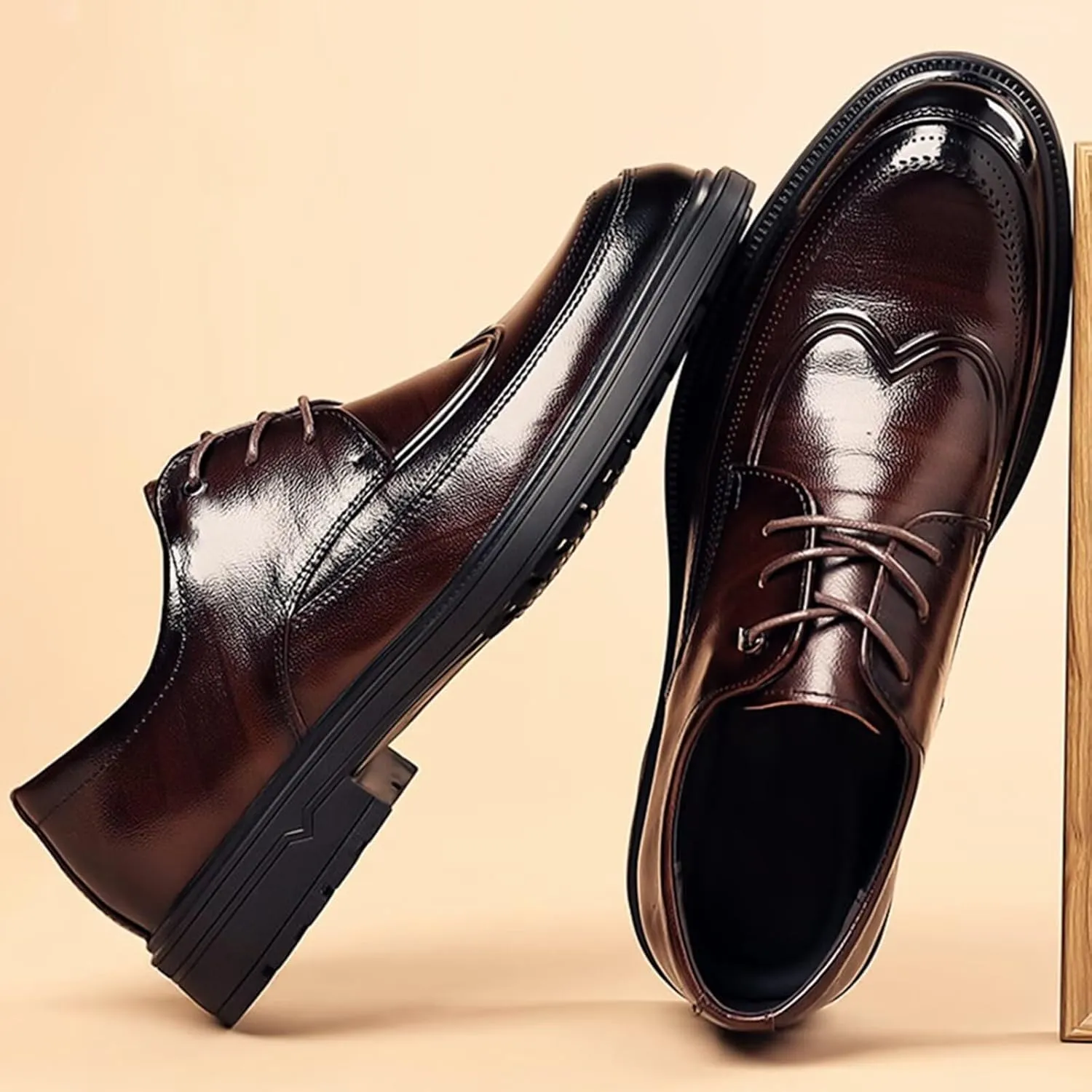 Men's Lace Up Dress Shoes Wedding Office Leather Oxford Business Formal Derby Shoes,Black/Brown