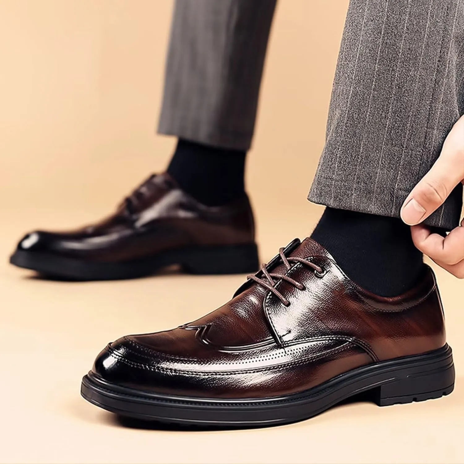Men's Lace Up Dress Shoes Wedding Office Leather Oxford Business Formal Derby Shoes,Black/Brown