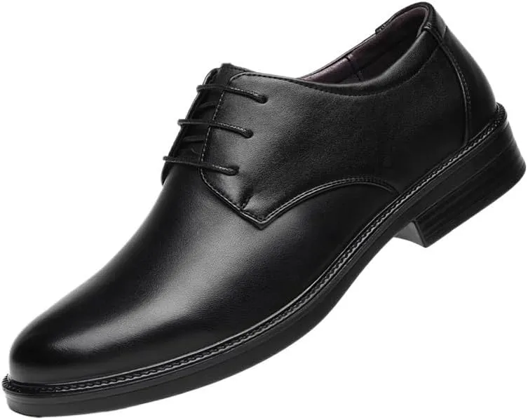 Men's Leather British Style Lace Up Wing Tip Dress Shoe Classic Round Toe Shiny Checkered Comfortable Derby Loafers for Men