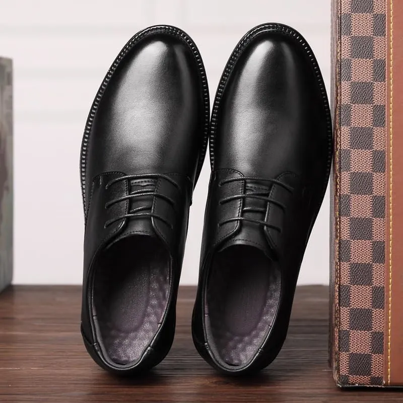 Men's Leather British Style Lace Up Wing Tip Dress Shoe Classic Round Toe Shiny Checkered Comfortable Derby Loafers for Men