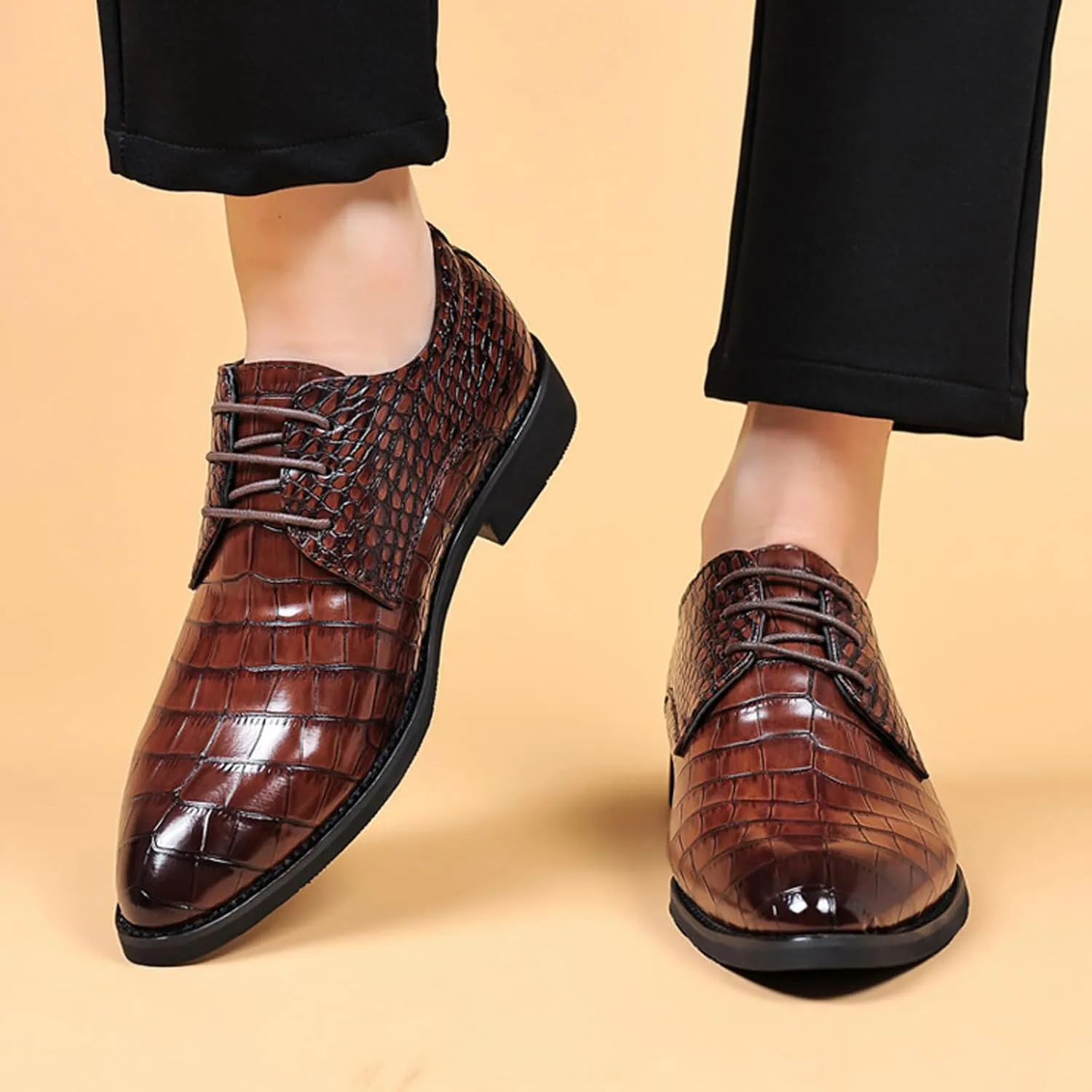 Men's Leather Classic Lace-up Dress Shoes,Retro Casual Formal Business Derby Shoes,Brogue Oxford Shoes for Men