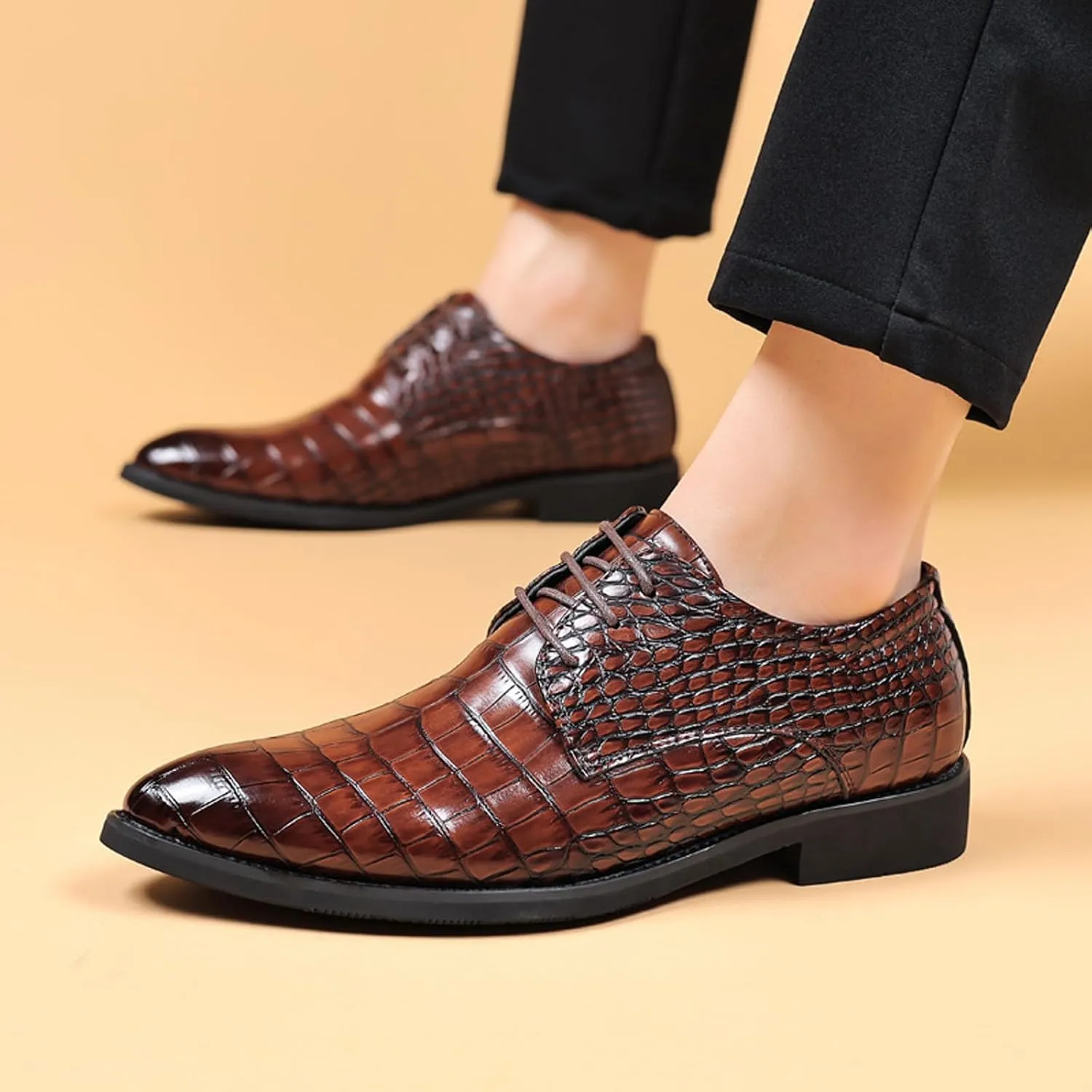 Men's Leather Classic Lace-up Dress Shoes,Retro Casual Formal Business Derby Shoes,Brogue Oxford Shoes for Men