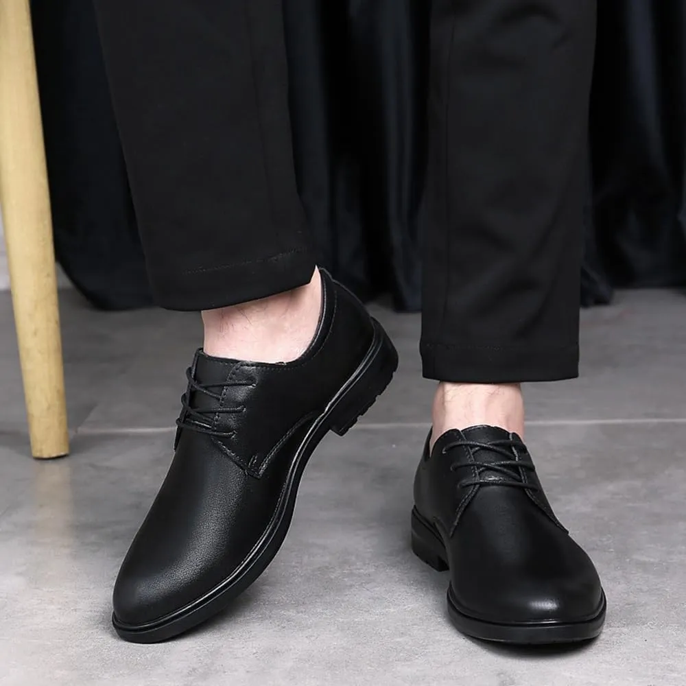 Men’s Leather Dress Shoes, Oxford Business Casual Derby Pointed Toe Lace-Up Formal Shoes for Wedding Office Work Tuxedo Outfit for Men