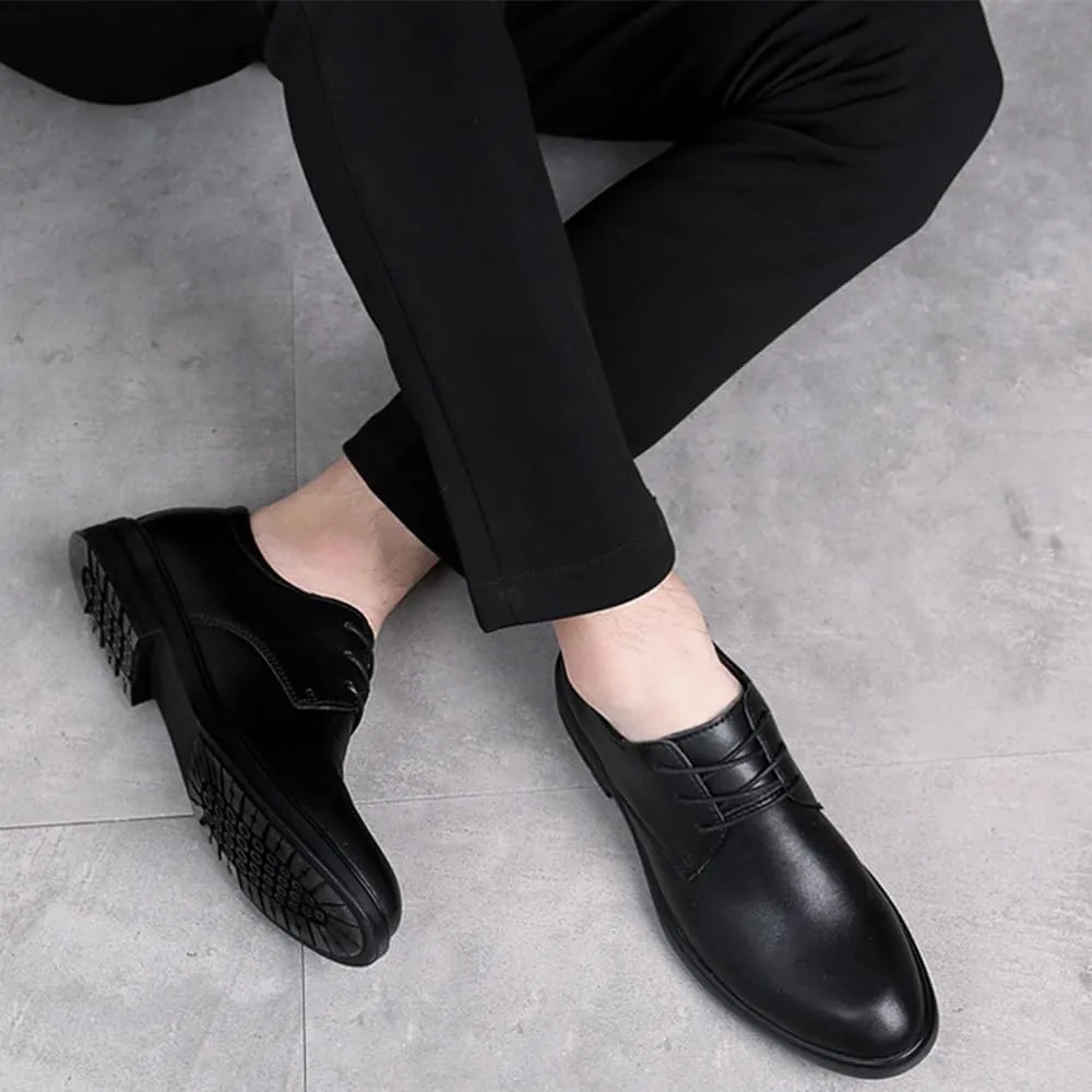 Men’s Leather Dress Shoes, Oxford Business Casual Derby Pointed Toe Lace-Up Formal Shoes for Wedding Office Work Tuxedo Outfit for Men