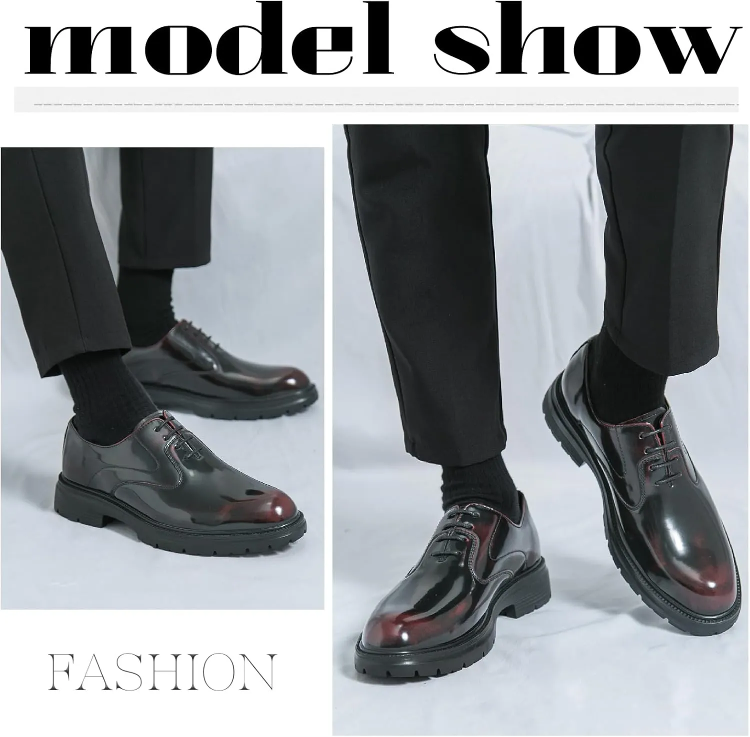 Men's Leather Lace Up Platform Oxfords Business Comfortable Chunky Heel Soft Bottom Dress Shoes Casual Work Office Formal Derby Shoes