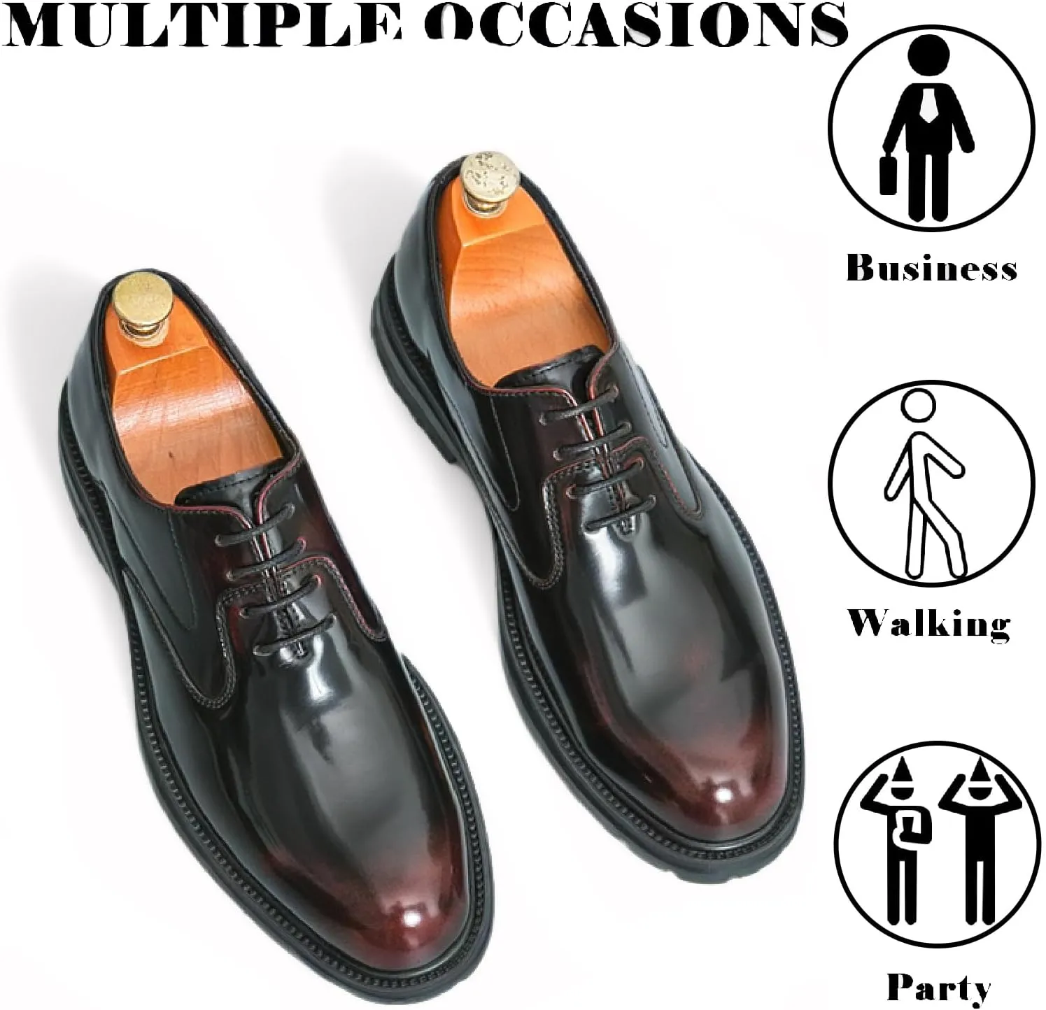 Men's Leather Lace Up Platform Oxfords Business Comfortable Chunky Heel Soft Bottom Dress Shoes Casual Work Office Formal Derby Shoes
