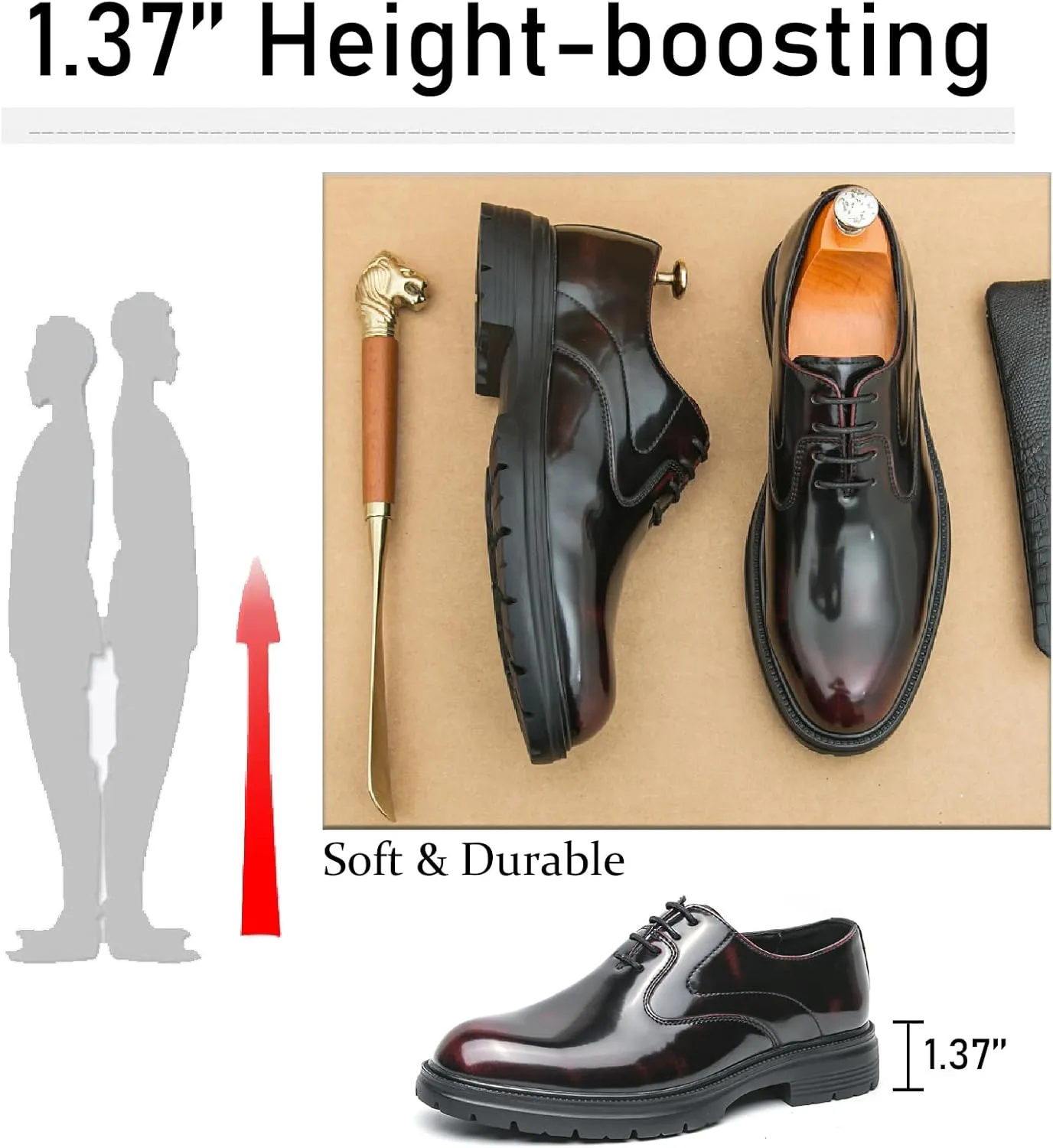 Men's Leather Lace Up Platform Oxfords Business Comfortable Chunky Heel Soft Bottom Dress Shoes Casual Work Office Formal Derby Shoes