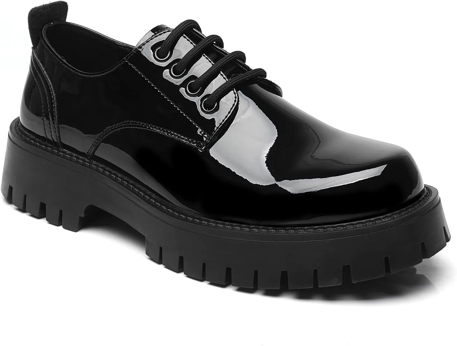 Men's Leather Lace Up Platform Oxfords Round Toe Chunky Heel Lug Sole Heightening Soft Bottom Derby Casual Shoes Classic Work Office Business Dress Shoes