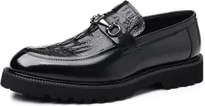 Men's Leather Print Business Oxfords,Smart Casual Formal Office Derby Shoes,Slip-On Wedding Suit Shoes