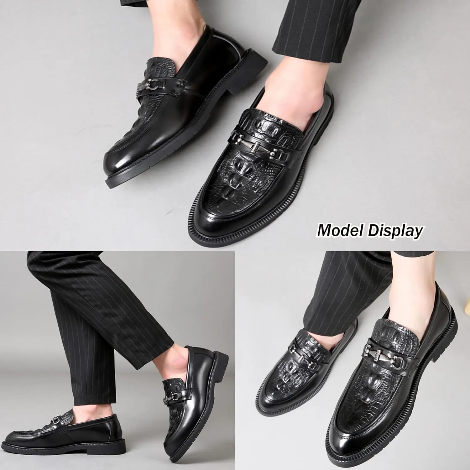 Men's Leather Print Business Oxfords,Smart Casual Formal Office Derby Shoes,Slip-On Wedding Suit Shoes