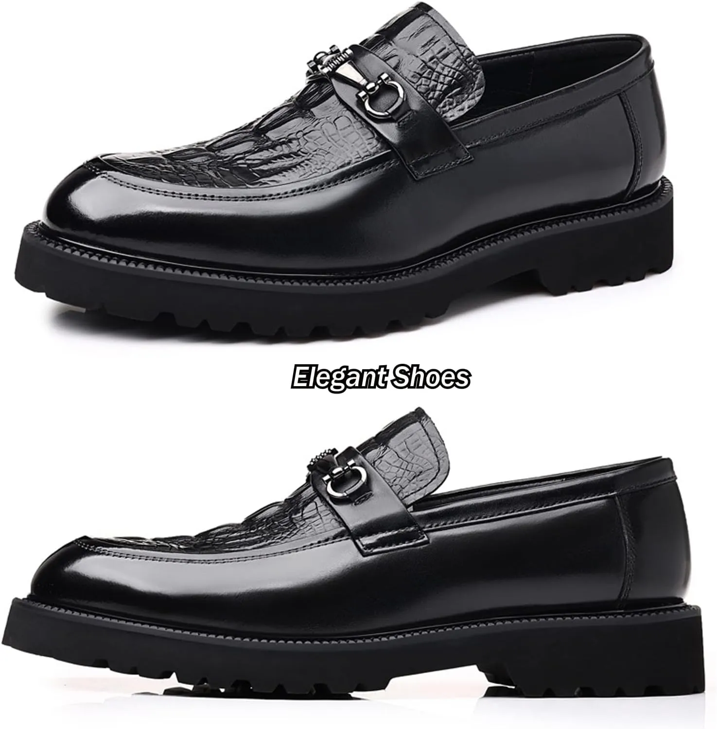 Men's Leather Print Business Oxfords,Smart Casual Formal Office Derby Shoes,Slip-On Wedding Suit Shoes
