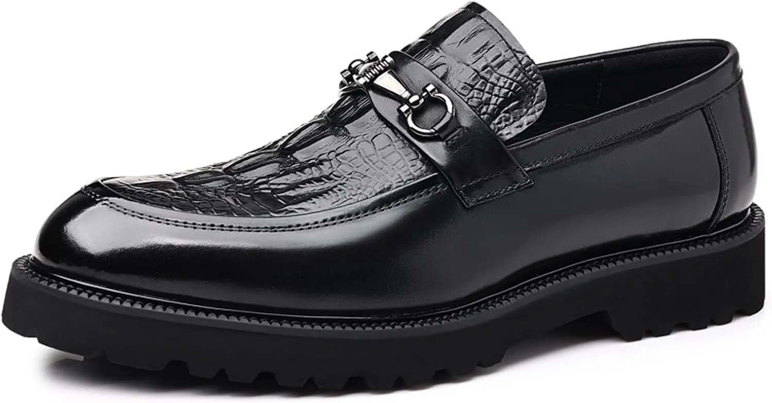 Men's Leather Print Business Oxfords,Smart Casual Formal Office Derby Shoes,Slip-On Wedding Suit Shoes