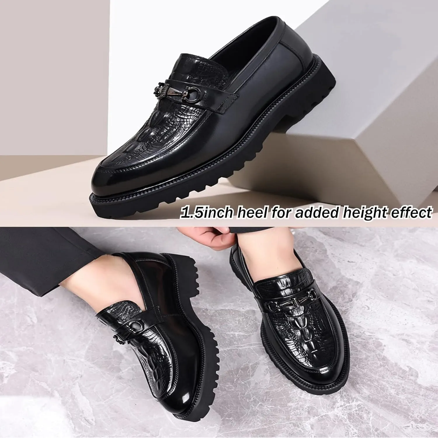 Men's Leather Print Business Oxfords,Smart Casual Formal Office Derby Shoes,Slip-On Wedding Suit Shoes