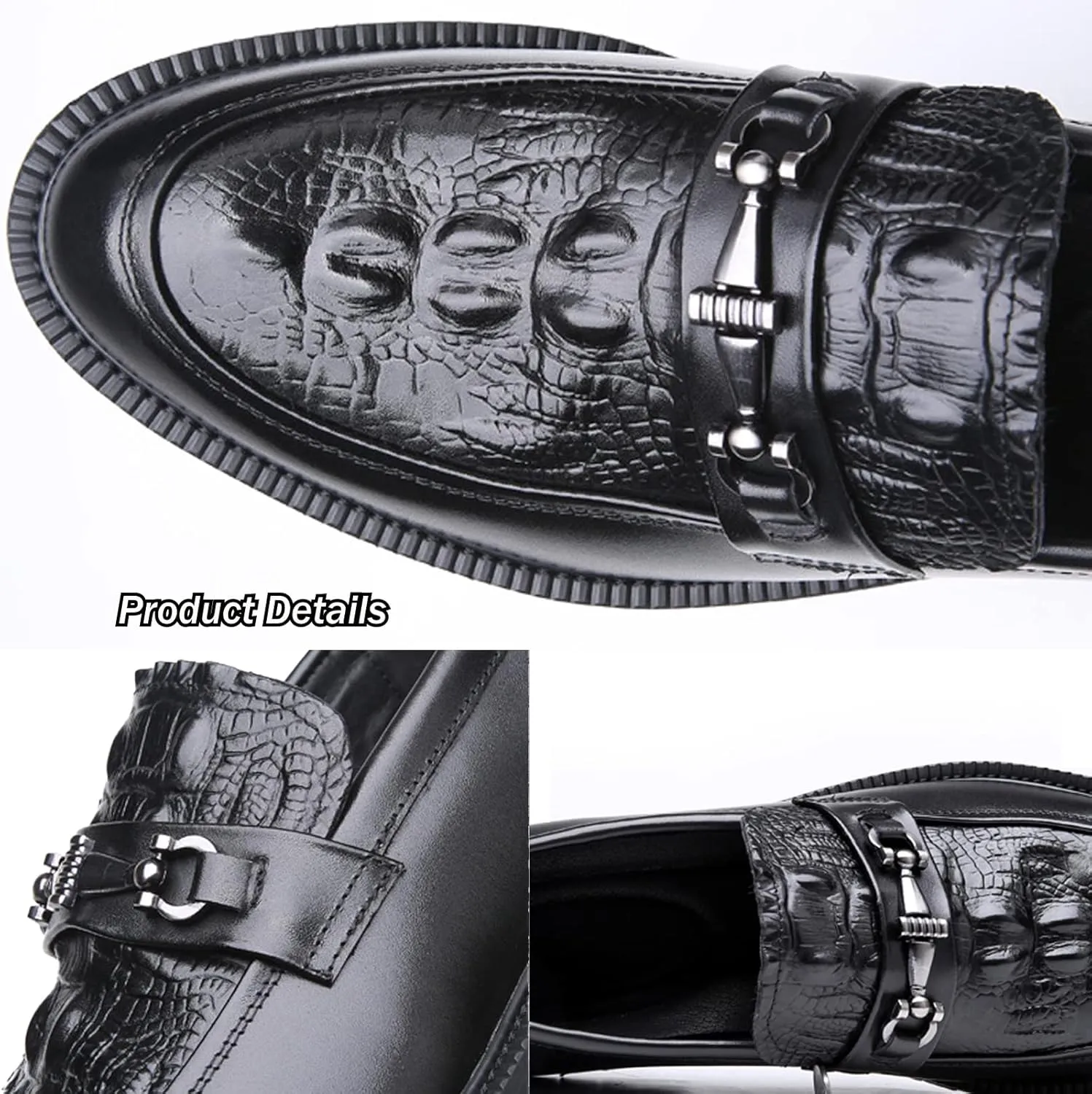 Men's Leather Print Business Oxfords,Smart Casual Formal Office Derby Shoes,Slip-On Wedding Suit Shoes