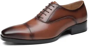 Men's Leather Shoes Formal Business Shoes Classic Lace-up Oxfords Wingtip Dress for Wedding Brown Black for Derby Shoe(White-Patch Five-Pointed star4,9.5)