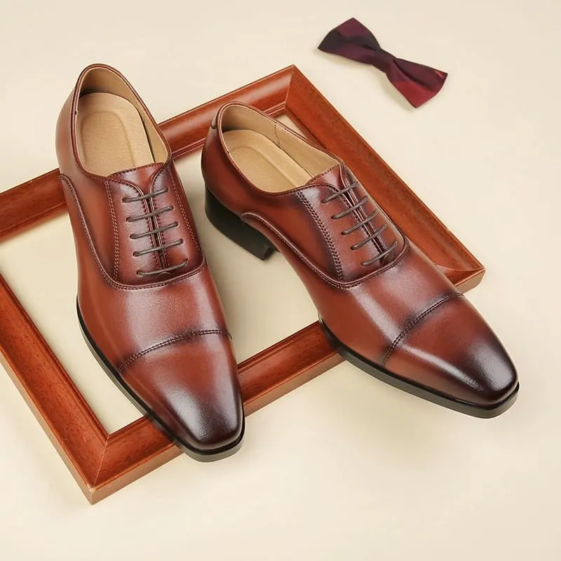 Men's Leather Shoes Formal Business Shoes Classic Lace-up Oxfords Wingtip Dress for Wedding Brown Black for Derby Shoe(White-Patch Five-Pointed star4,9.5)