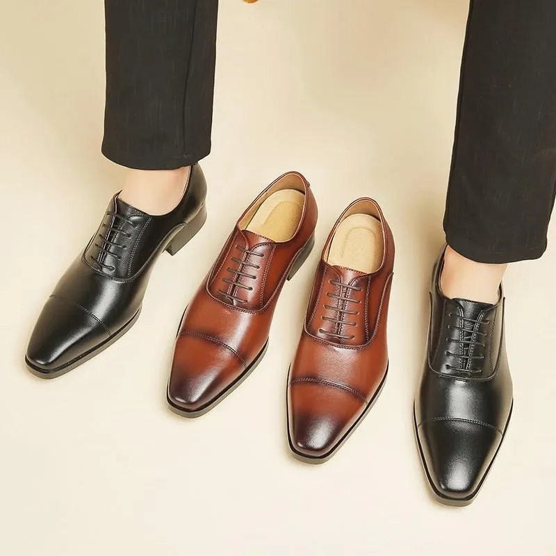 Men's Leather Shoes Formal Business Shoes Classic Lace-up Oxfords Wingtip Dress for Wedding Brown Black for Derby Shoe(White-Patch Five-Pointed star4,9.5)
